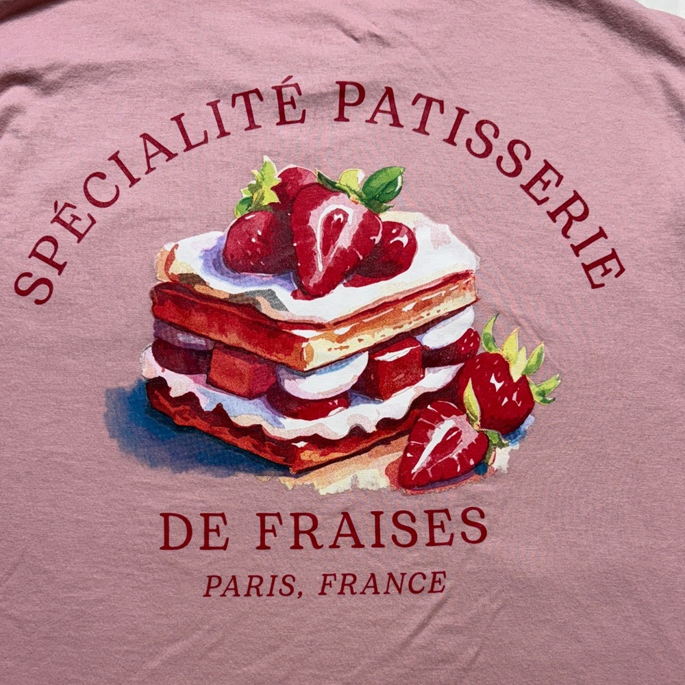 NWT Modern Lux Shirt Womens XXS Pink French Pastry Oversized Cropped Graphic Tee - Picture 9 of 10